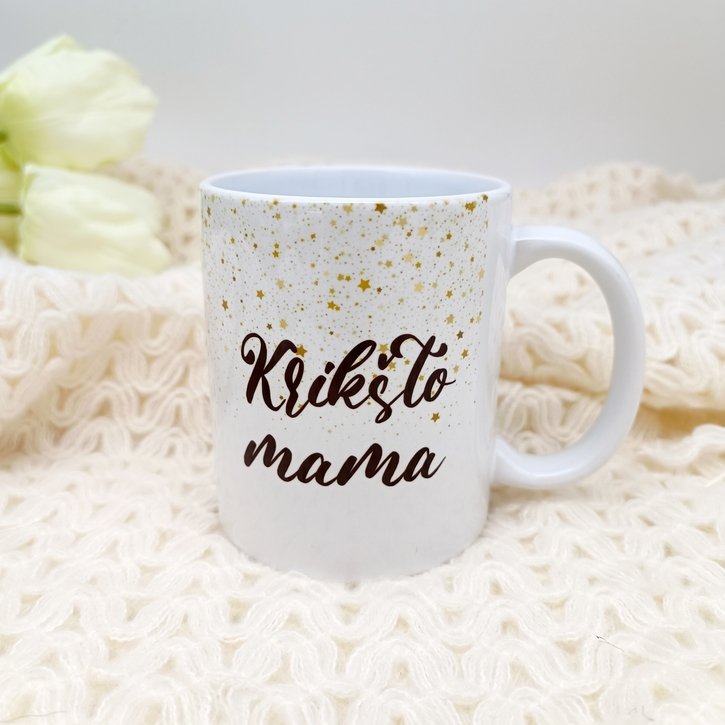 Puodelis "Krikšto mama" su žvaigždelėmis