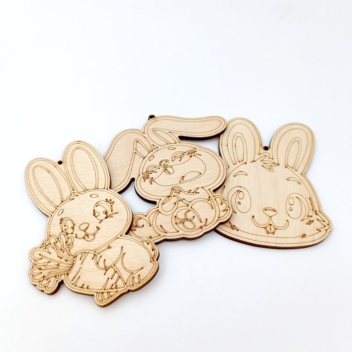 Spalvinamos medinės Velykų dekoracijos "Zuikiai" 2