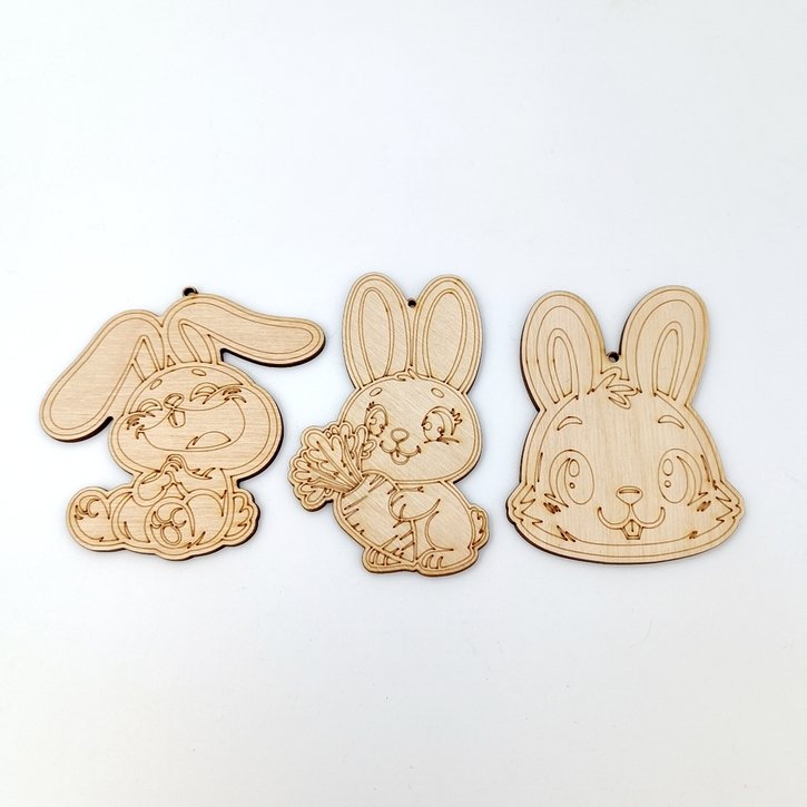 Spalvinamos medinės Velykų dekoracijos "Zuikiai" 3