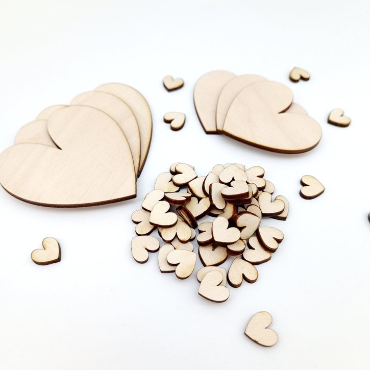 Medinės širdelės kūrybai (3 mm) – įvairūs dydžiai