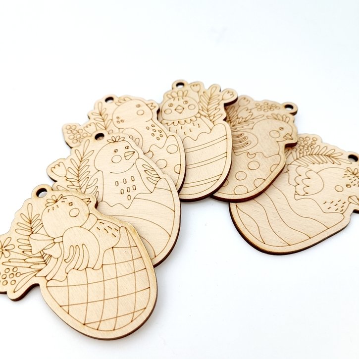 Velykiniai mediniai papuošimai spalvinimui "Viščiukai" (6 vnt) 1