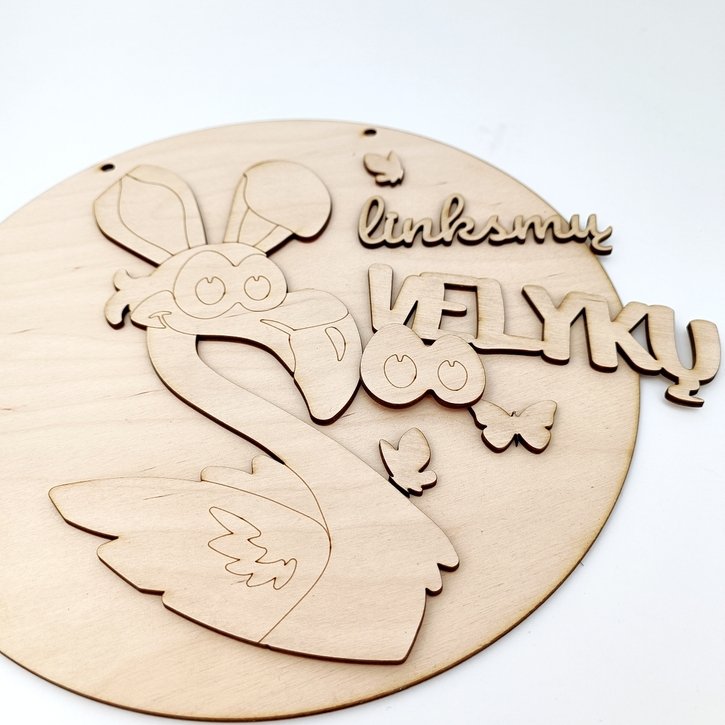 Pakabinamas arba pastatomas medinis ženklas „Linksmų Velykų“ (25 cm)