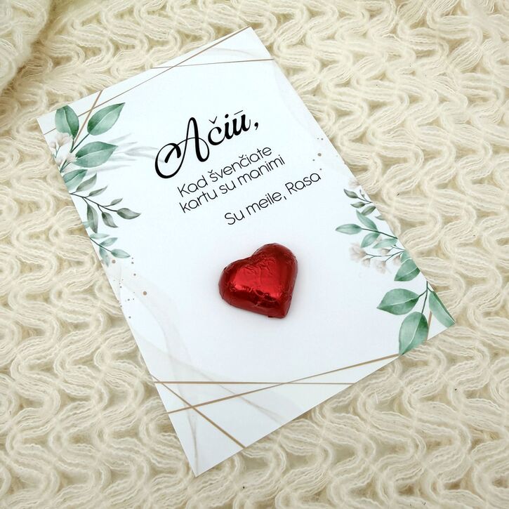 Personalizuota padėkos kortelė su šokoladine širdele 3