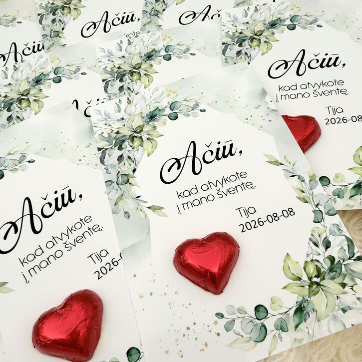 Personalizuota padėkos kortelė su šokoladine širdele 1