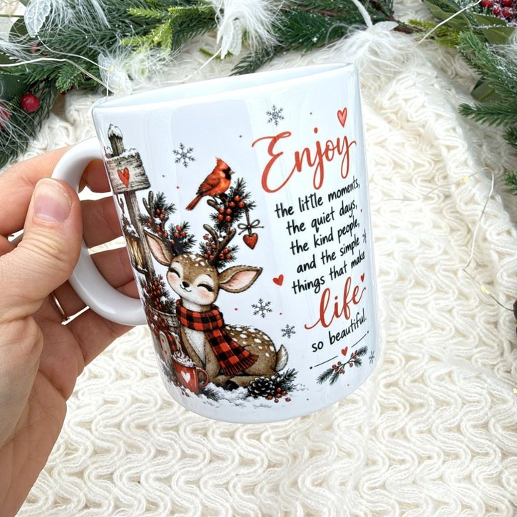 Keramikinis puodelis Kalėdoms "Enjoy life“