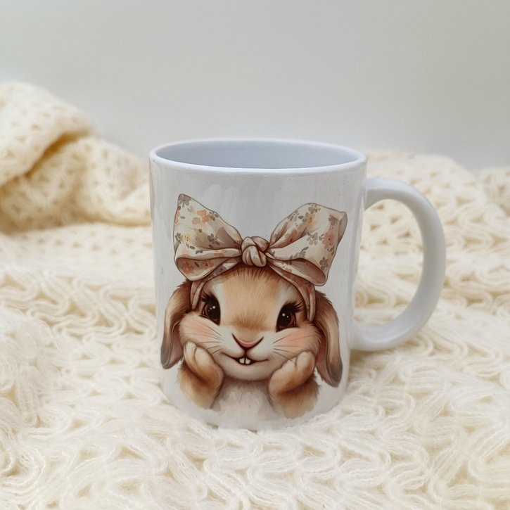 Keramikinis velykinis puodelis „Zuikutė su kaspinu“ 1