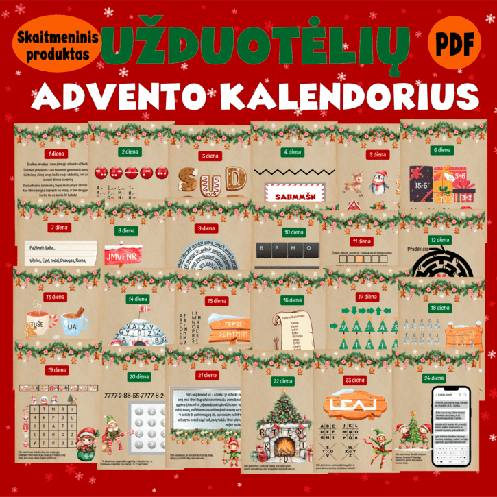 Užduotėlių Advento kalendorius PDF (skaitmeninis produktas)