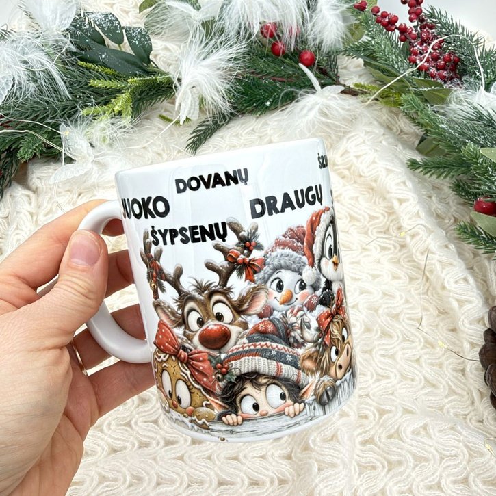 Keramikinis puodelis su šventiniu palinkėjimu
