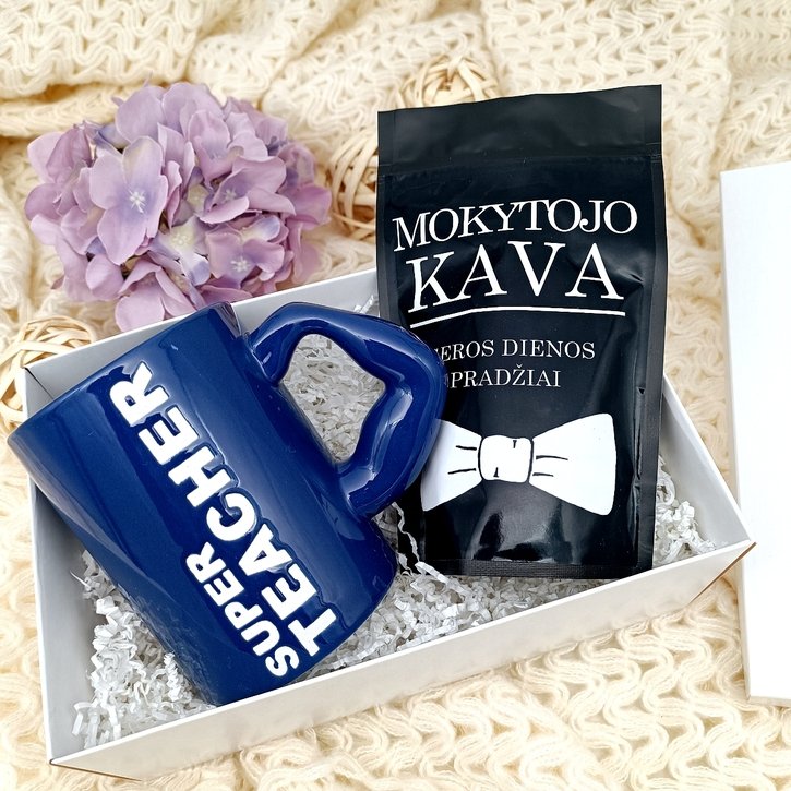 Mokytojo rinkinys „Super Teacher“ su kava/arbata ir puodeliu