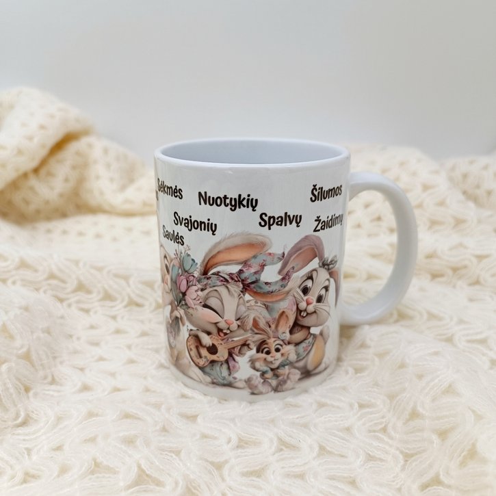 Velykinis puodelis "Zuikių linkėjimai" 2