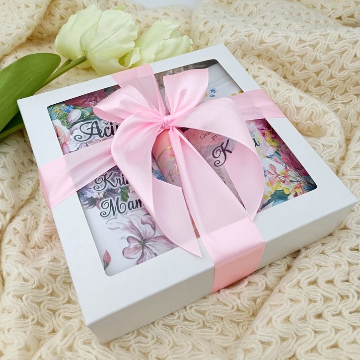 Dovanų rinkinys krikšto mamai "Ačiū" su užrašu ant šokolado 4