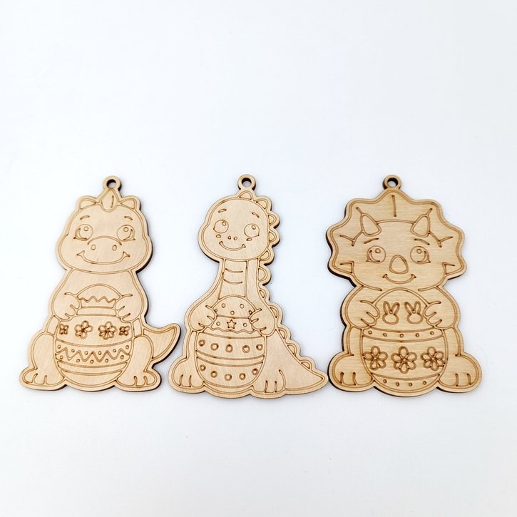 Velykiniai mediniai papuošimai spalvinimui "Dinozaurai" (3 vnt) 1