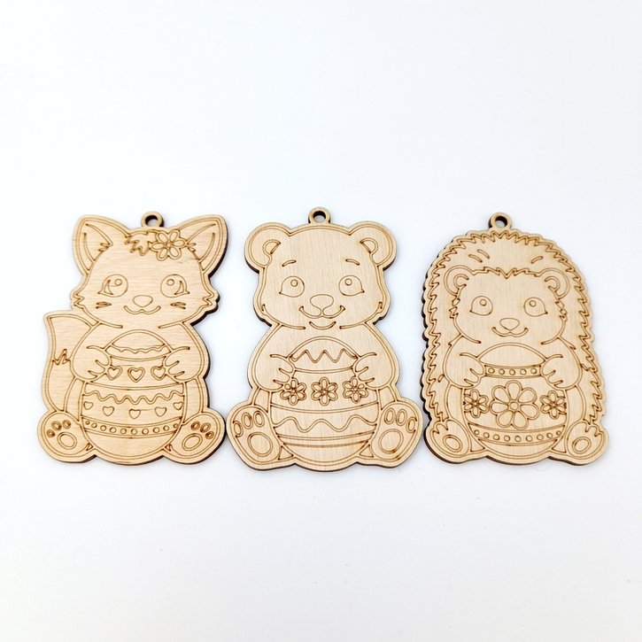 Spalvinamos medinės Velykų dekoracijos "Miško gyvūnai" 2