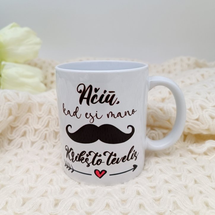 Puodelis "Ačiū, kad esi mano krikšto tėvelis" su ūsais 1