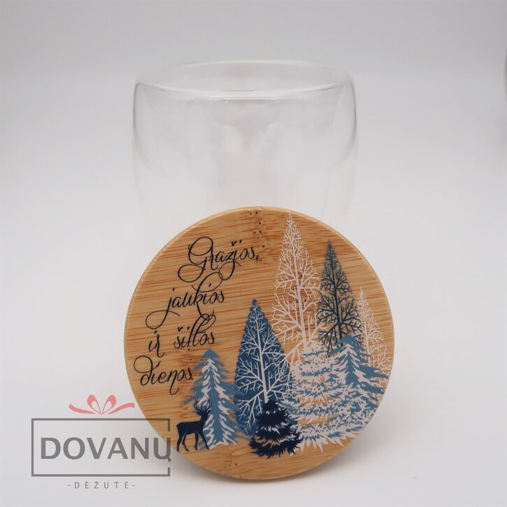 Stiklinis puodelis su dviguba sienele ir dangteliu "Žiema"