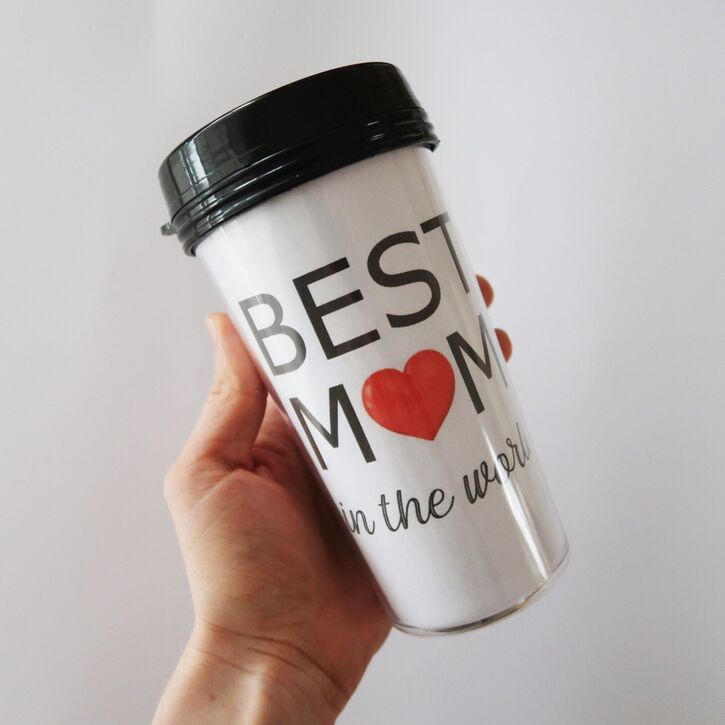 Kelioninis puodelis "The best mom" su keičiamu dizainu